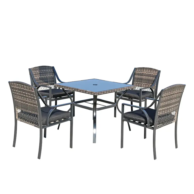 Black outdoor dining table and black rattan armchair patio sets on sale garden table and chairs set