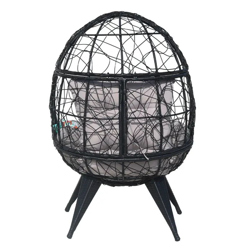 Rope style egg chair with stand (gray rattan + gray soft bag)