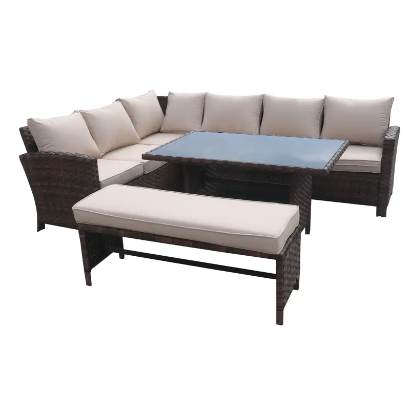 Rattan furniture garden corner sofa patio furniture rattan sofa with outdoor wicker bar stools