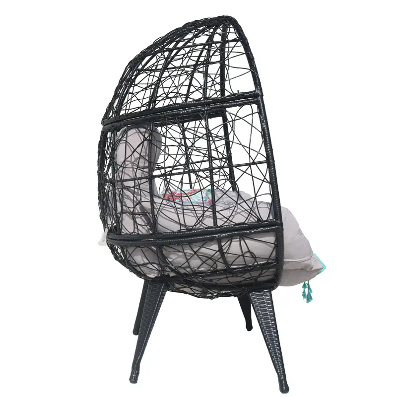Rope style egg chair with stand (gray rattan + gray soft bag)